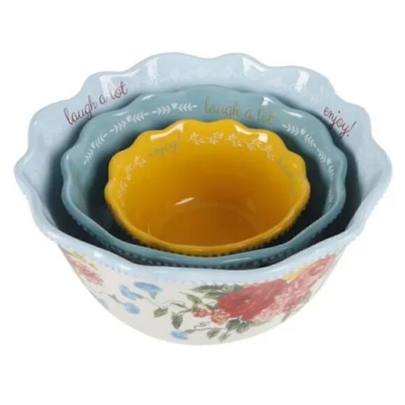 🦋 New Pioneer Woman Sweet Rose Sentiment Serving Bowls, 3-Piece Set - Picture 6 of 8